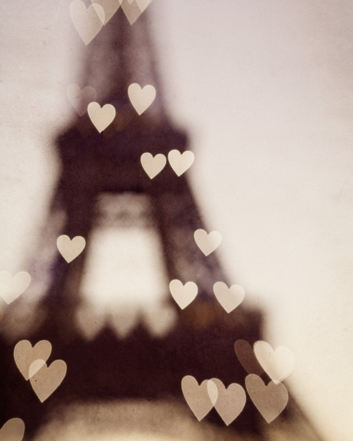 Romantic Paris photograph - City of Love - Heart shaped lights on Eiffel Tower, Spring, Pink, Pastel