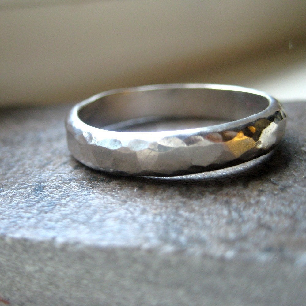 Mens Wedding Ring of Hammered Sterling Silver