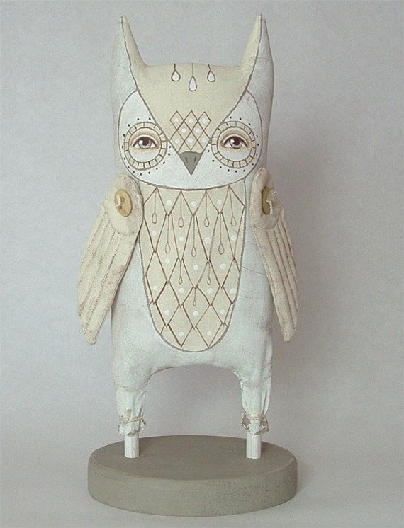 White Owl-- Original Contemporary Folk Art Doll-- Made to Order