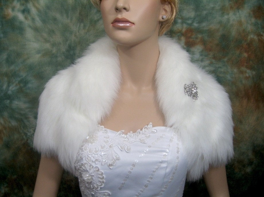 Ivory faux fur jacket shrug bolero Wrap FB003-Ivory