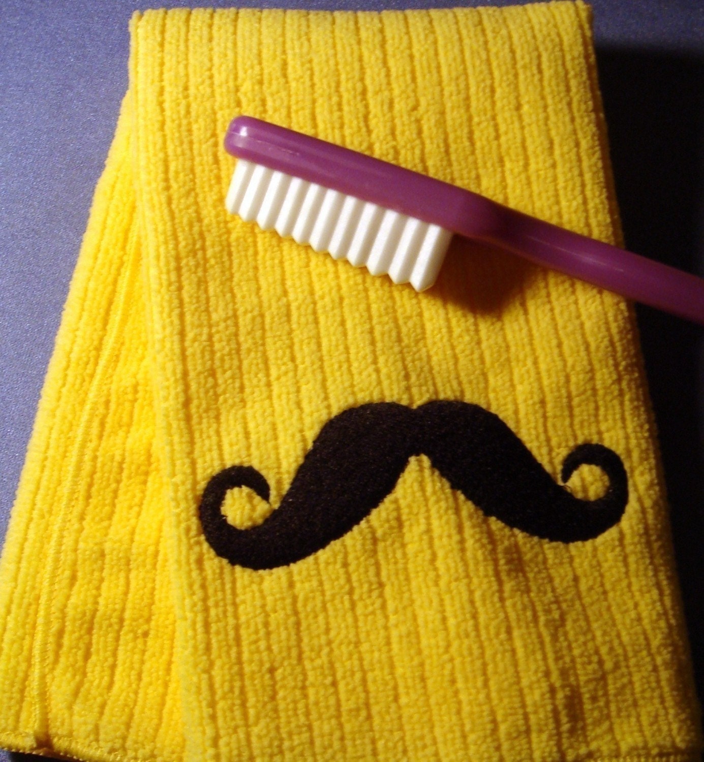 Mustache Hand Towel - Embroidered - YELLOW - MOVEMBER SALE