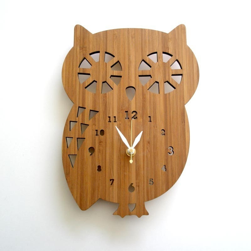 Buddy Owl Bamboo Wall Clock
