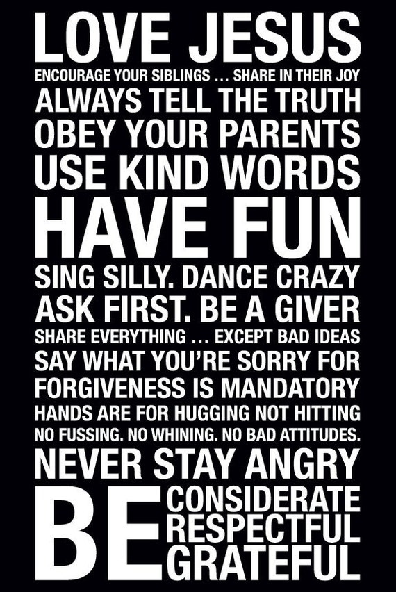 Family Rules Subway Art Print // Black and White // 20x30