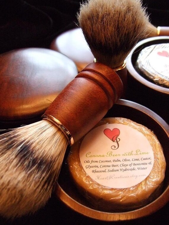 Mens Hardwood Shaving Kit with SHAVING Soap with Rhassoul and Bentonite Clays, $29.99 from HeartJCreations.etsy.com
