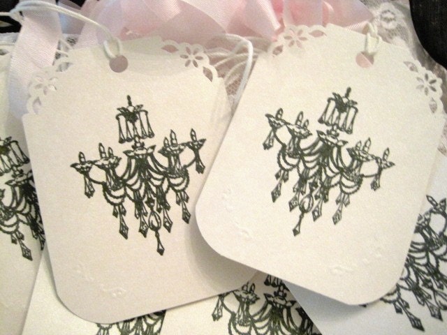 Shabby Chic Chandelier Gift Tags - Opelescent - Embossed - Wedding - Shower - All Occasion - Buy Three Get One Free