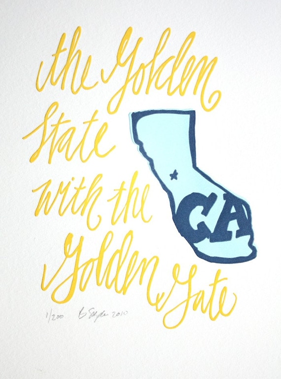 California Letterpress Art Print--State Series