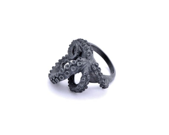 Black Silver Tentacle Ring