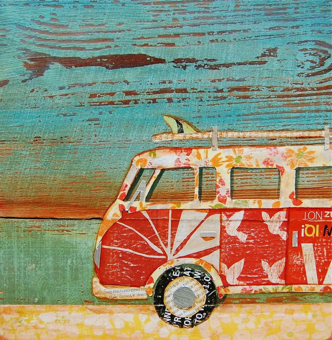 Volkswagen Vw Van at Beach- "Santa Cruise" - Fine Art Print 8x10