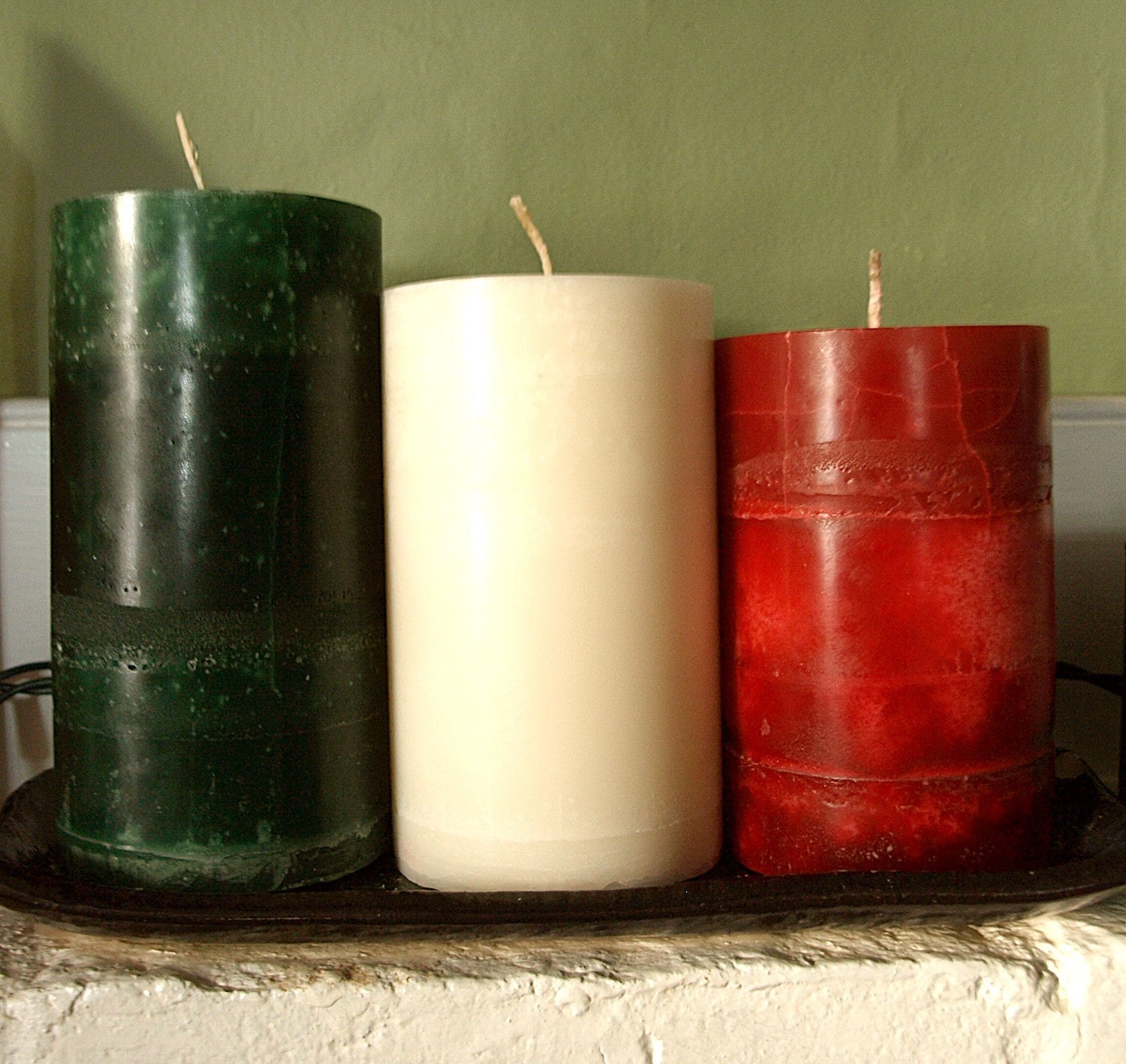 Green Red or White Pillar Candle 4 to 9 Inches Tall