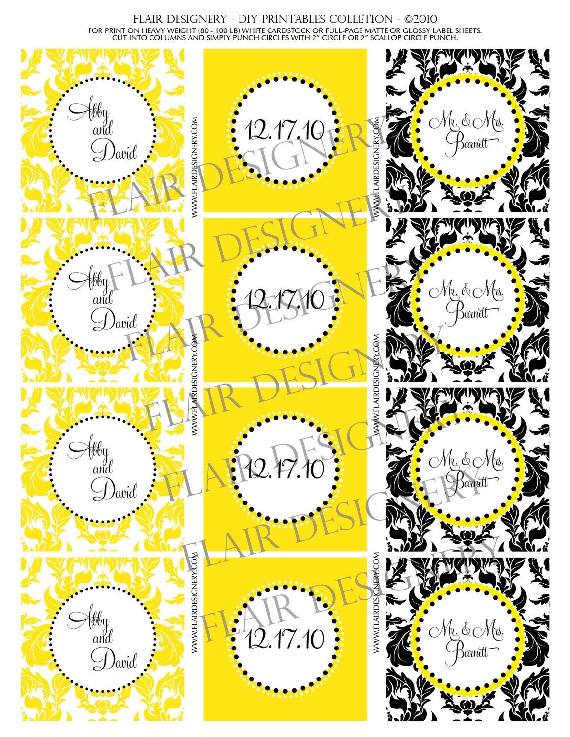 Wedding Damask Printable Cupcake Toppers Labels Favor and Gift Tags