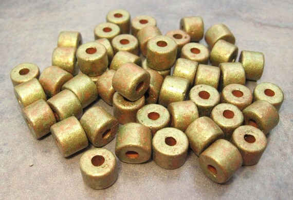 10 ANTIQUE GOLD Greek Ceramic Beads 8x7mm Short Tube