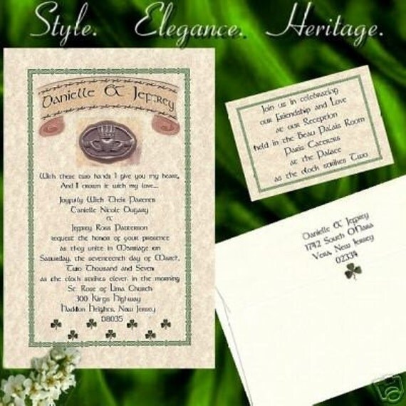 IRISH Claddagh Celtic SHAMROCK favor WEDDING Invitations From handykane