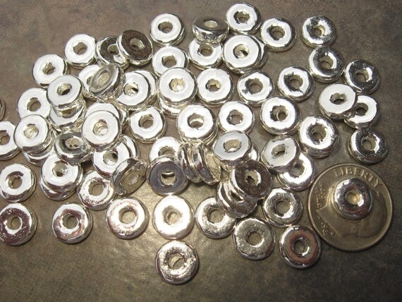 50 SILVER 8mm Round Washers - Greek Ceramic Metalized Beads