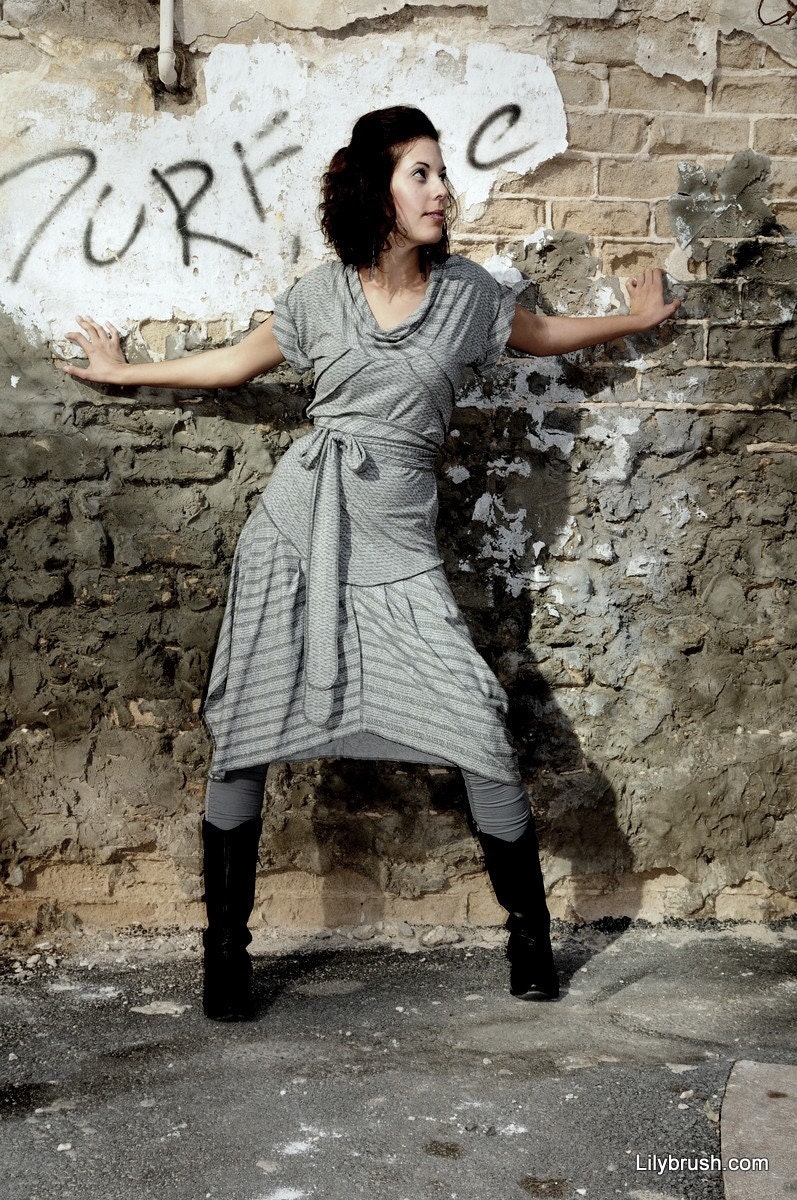 Urban dress with draped neckline in light gray