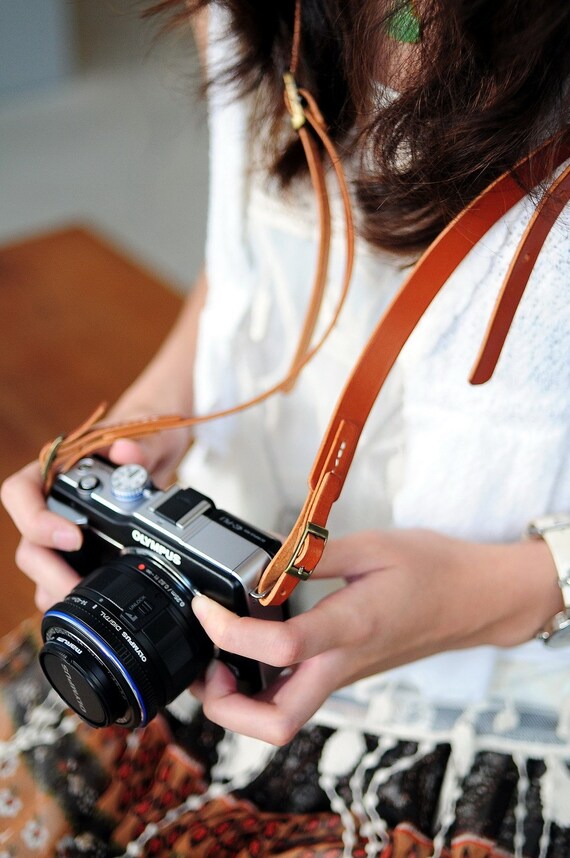 Hand Stitched Brown Leather Camera Strap