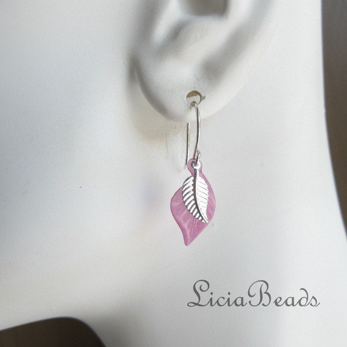 Winter Cranberry - purple and silver leaf earrings