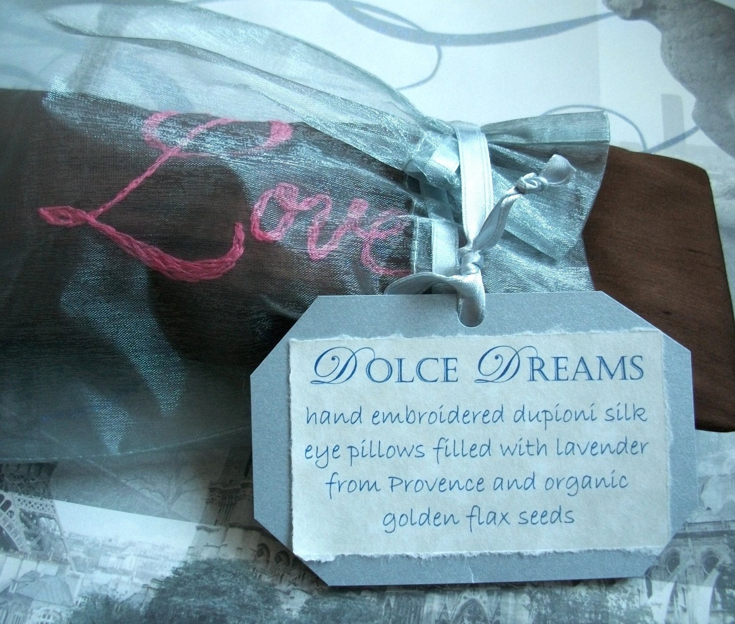 Organic Lavender and Flaxseed Eye Pillow Hand Embroidered by Dolce Dreams