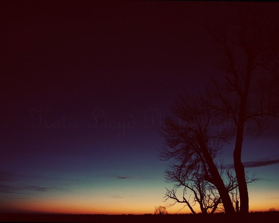Dawn in the Heartland - 16x20 Fine Art Nature Photography Print - Winter Landscape: Breaking of a Midnight Blue & Harvest Orange Sunrise