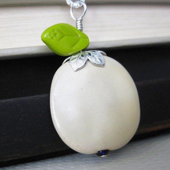 Creamy, Milky White Ceramic Kazuri Bead Pendant Necklace