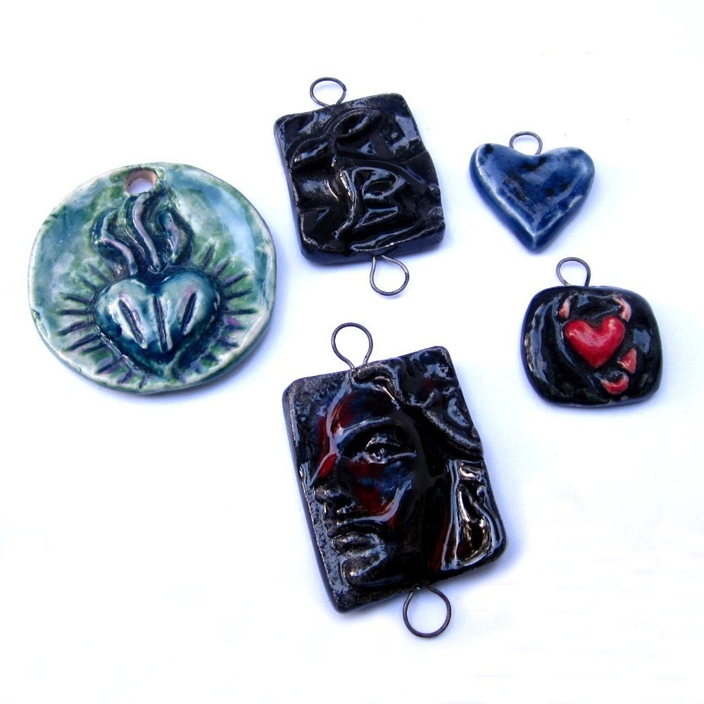 Ceramic Pendants Bunny, Hearts,Lady,Devil Heart Handmade Jeraluna