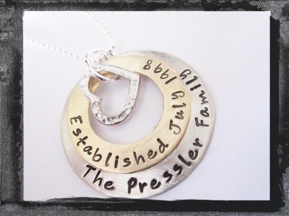 Hand Stamped Jewelry - Personalized Washer Necklace - Mixed Metal Jewelry - Birthdate Necklace