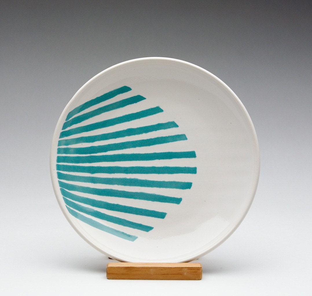 Turquoise Striped Fan Plate