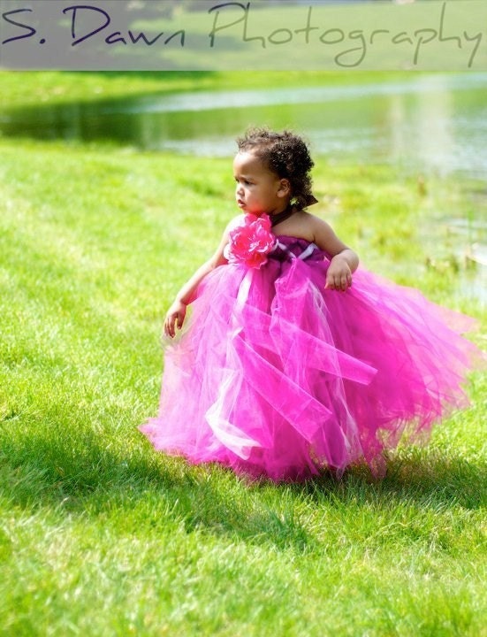 Babydoll style Tutu Dress with lattice weave at waist in Fuschia Brown 