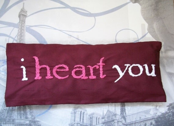 Valentines Gift for Her  Lavender and Flaxseed Eye Pillow with Hand Embroidery