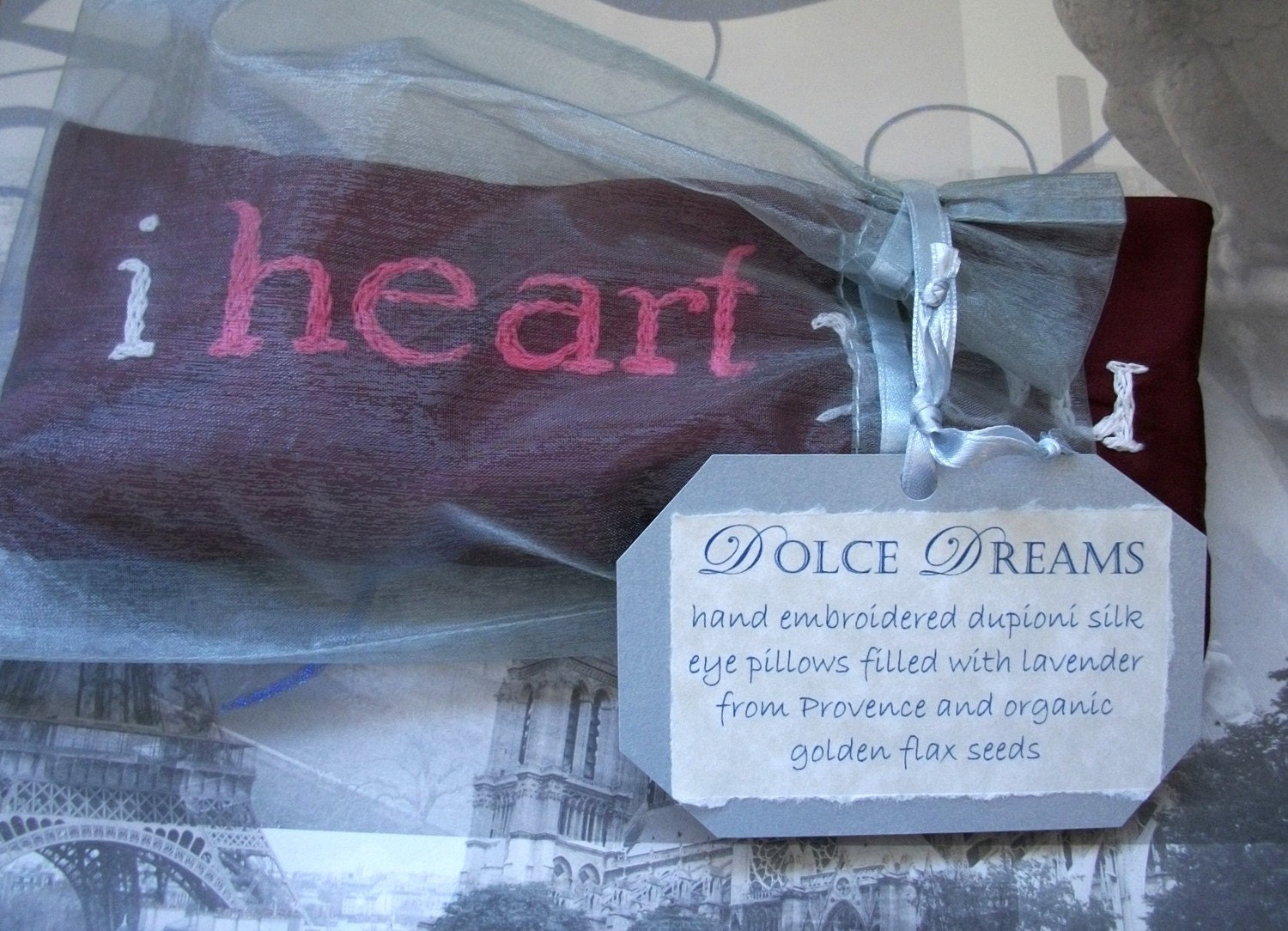 Valentines Gift for Her  Lavender and Flaxseed Eye Pillow with Hand Embroidery