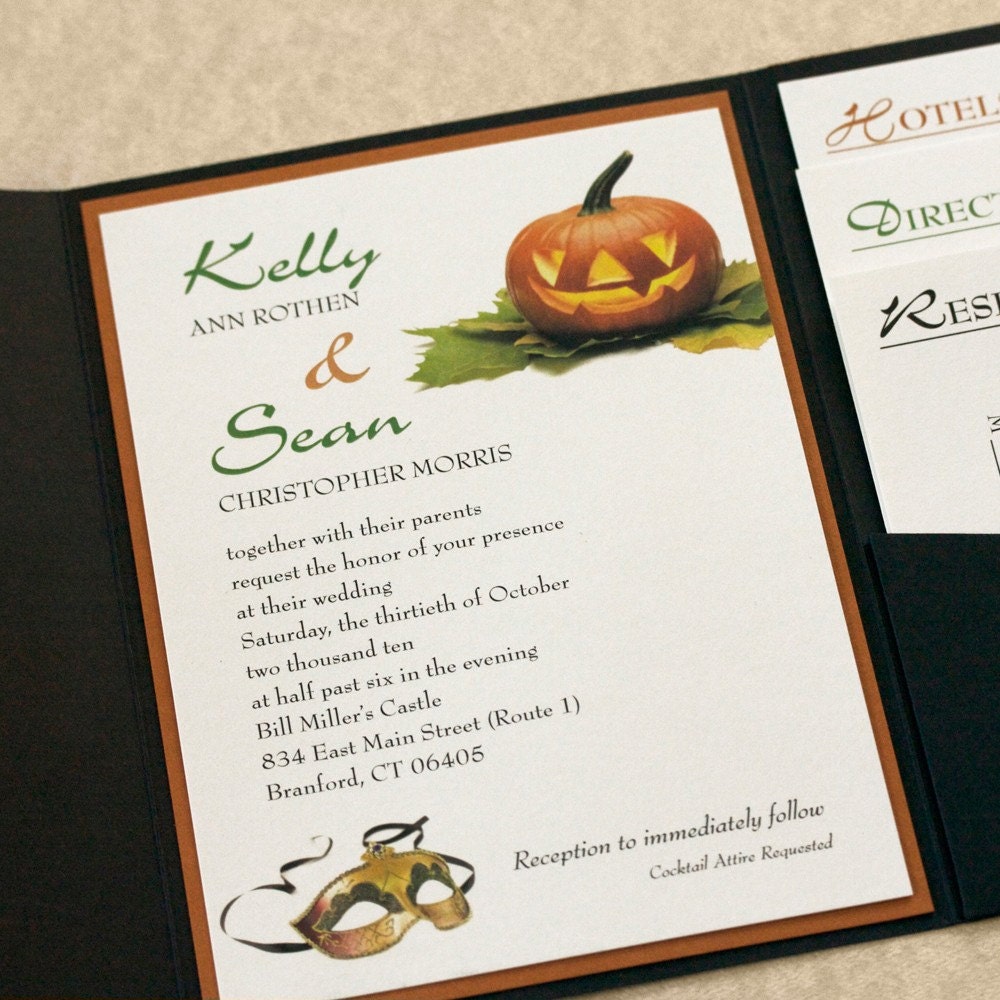 Halloween Pumpkin Masquerade Wedding Invitation Sample