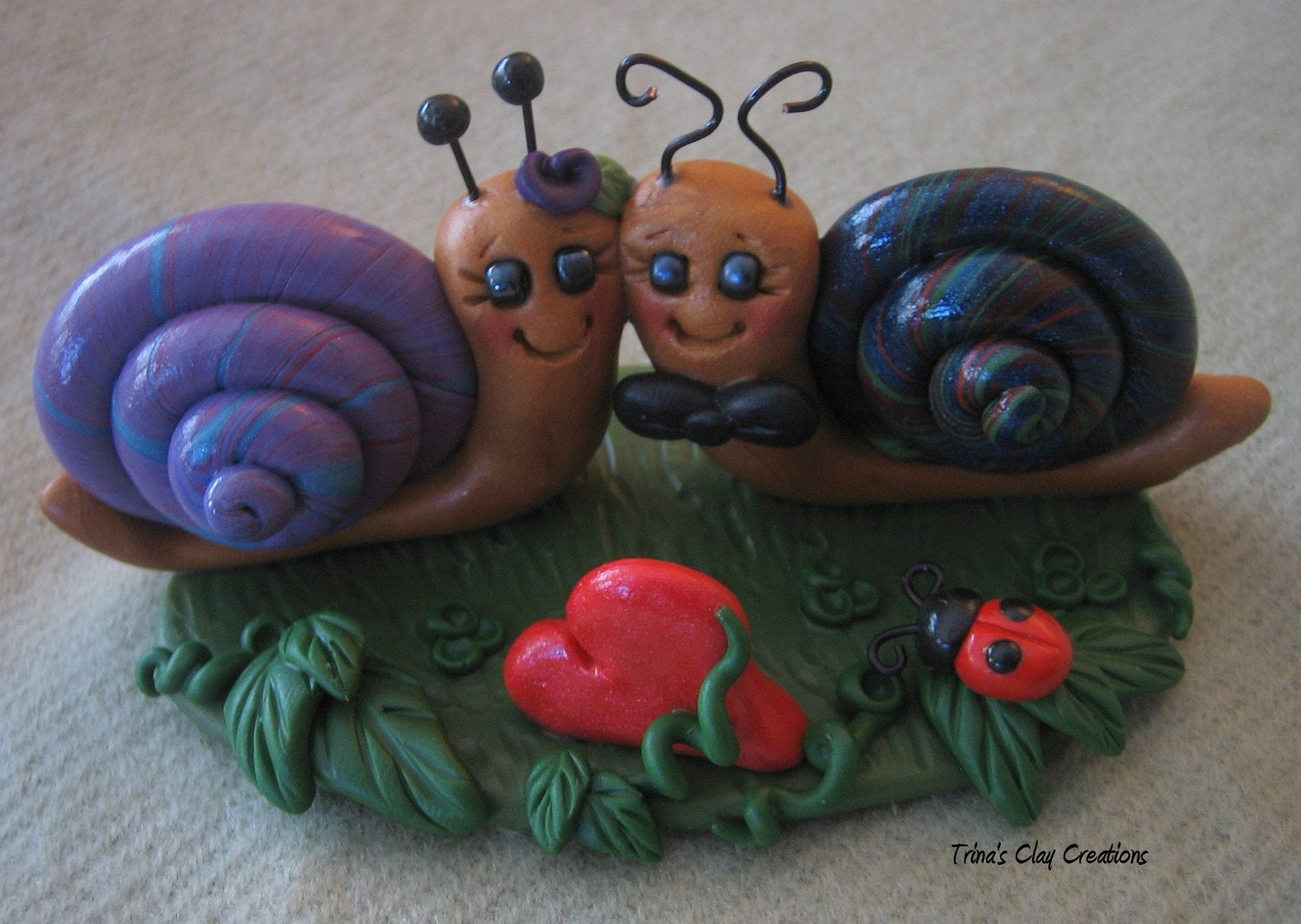 Polymer Clay Love Snails Cake Topper