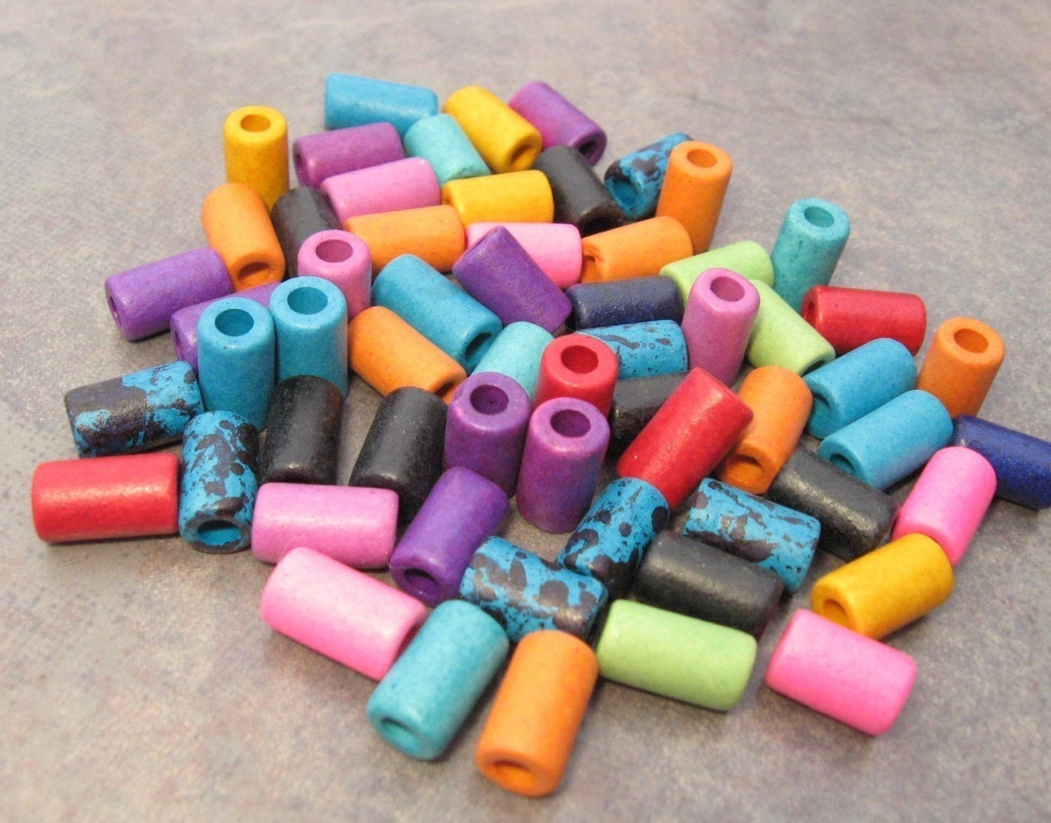 20 Greek Ceramic BRIGHT ASSORTMENT Beads Small Tube 6x10mm