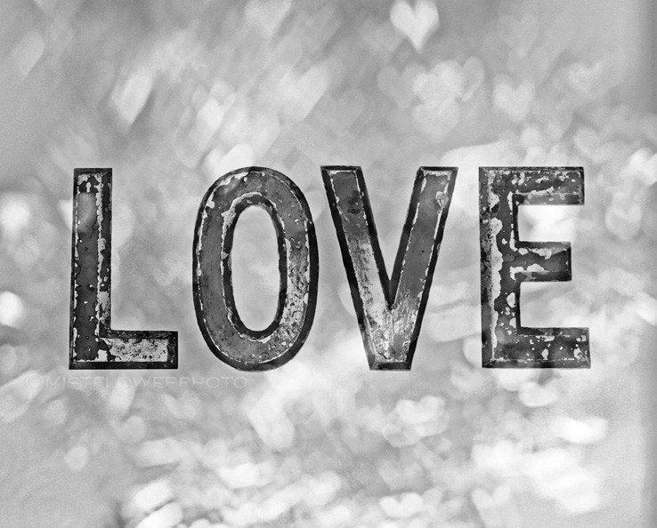 Love gray home decor 8x10 black and white photograph - Black and White Love