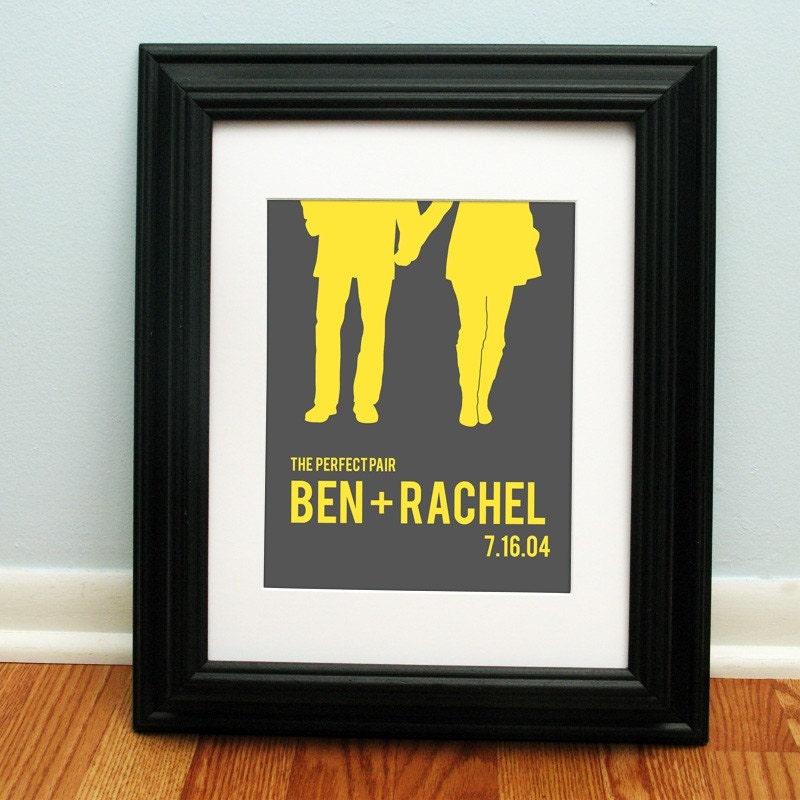 Personalized Wedding Gift - Couples Silhouette - Choose your text and colors