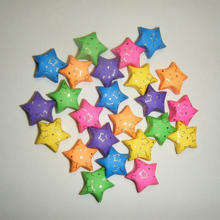 Large Rainbow Origami Stars with Foil Star Outlines