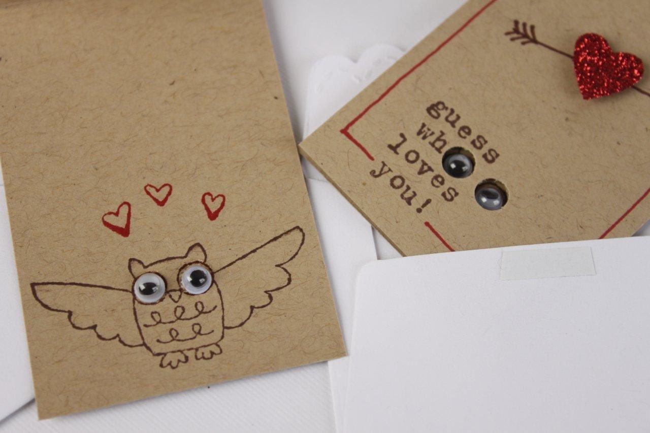 Valentine Cards, Love Cards, Love Notes, Note Cards, Little Surprise Owl Love Notes (4) with envelopes