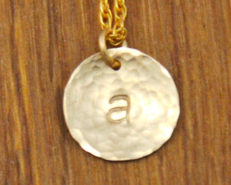 Gold Initial Monogram Disc Charm Necklace - Custom Personalized Hammered