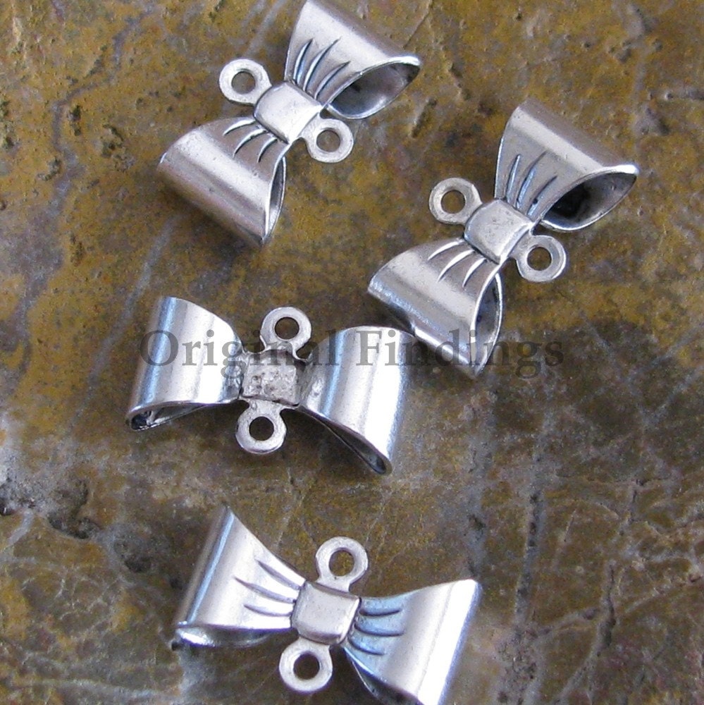 12 Antq Silver Bow 2 Ring Connector Jewelry Finding 375