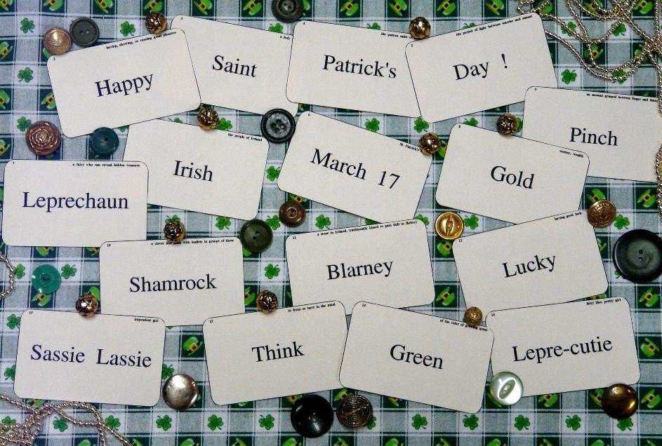 new 16 St. Patrick's Day Flash Cards - vintage like altered art party blarney shamrock saint green irish scrapbooking  digital uprint primitive