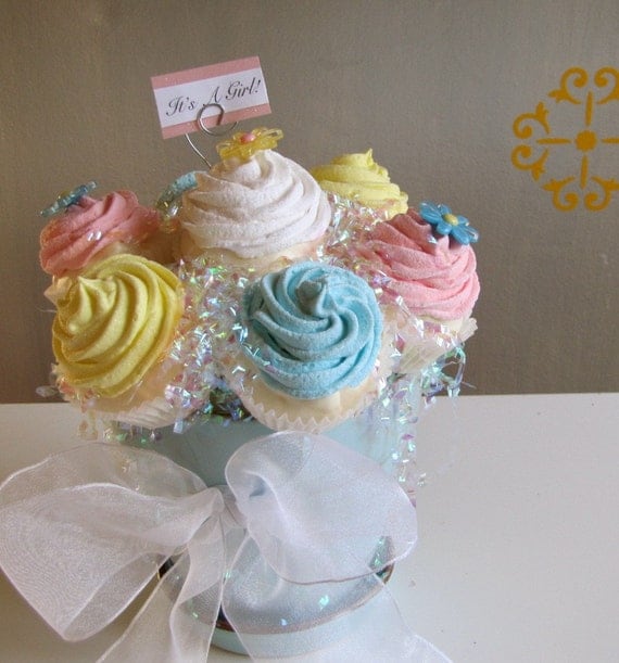 Fake Faux Cupcake Arrangement Cupcake Bouquet Entitled How Sweet It Is Cupcake Arrangement Unique Baby Shower Gift, Baby Shower Centerpiece, Birthday Gift, Wedding Shower Decor A 12 Legs Original Concept