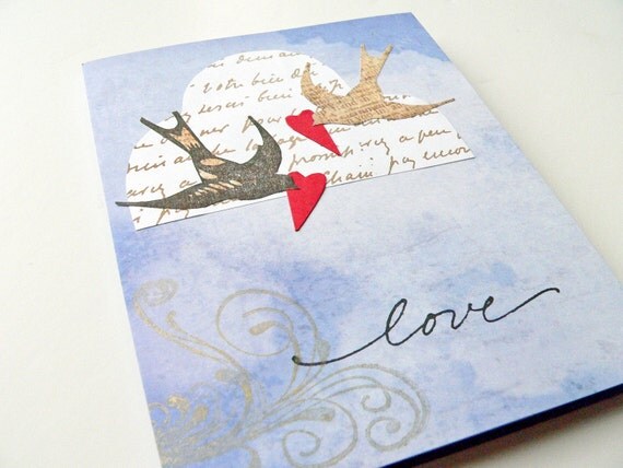 Art Nouveau Love Birds Wedding Card