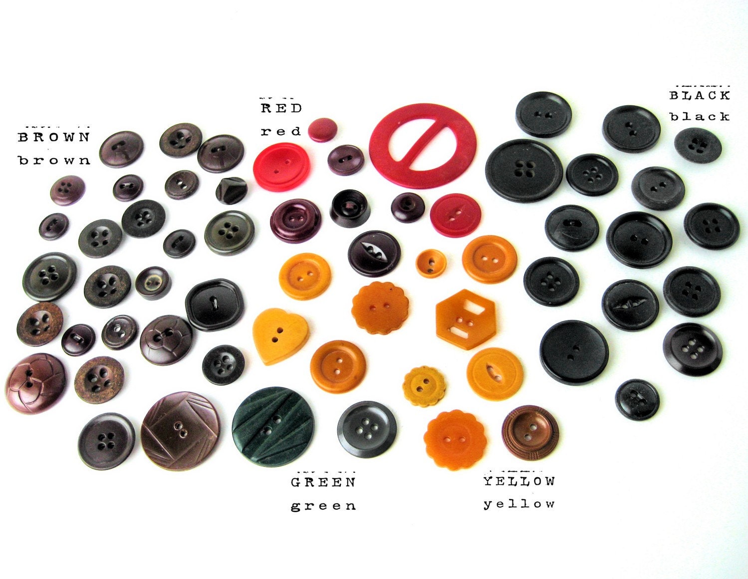 Bakelite Buttons - Vintage Sewing Supplies - Red, Green, Yellow, Brown, Black, 2 & 4 Hole, Shank, Slide, Hexagon, Flower, etc. FREE SHIPPING