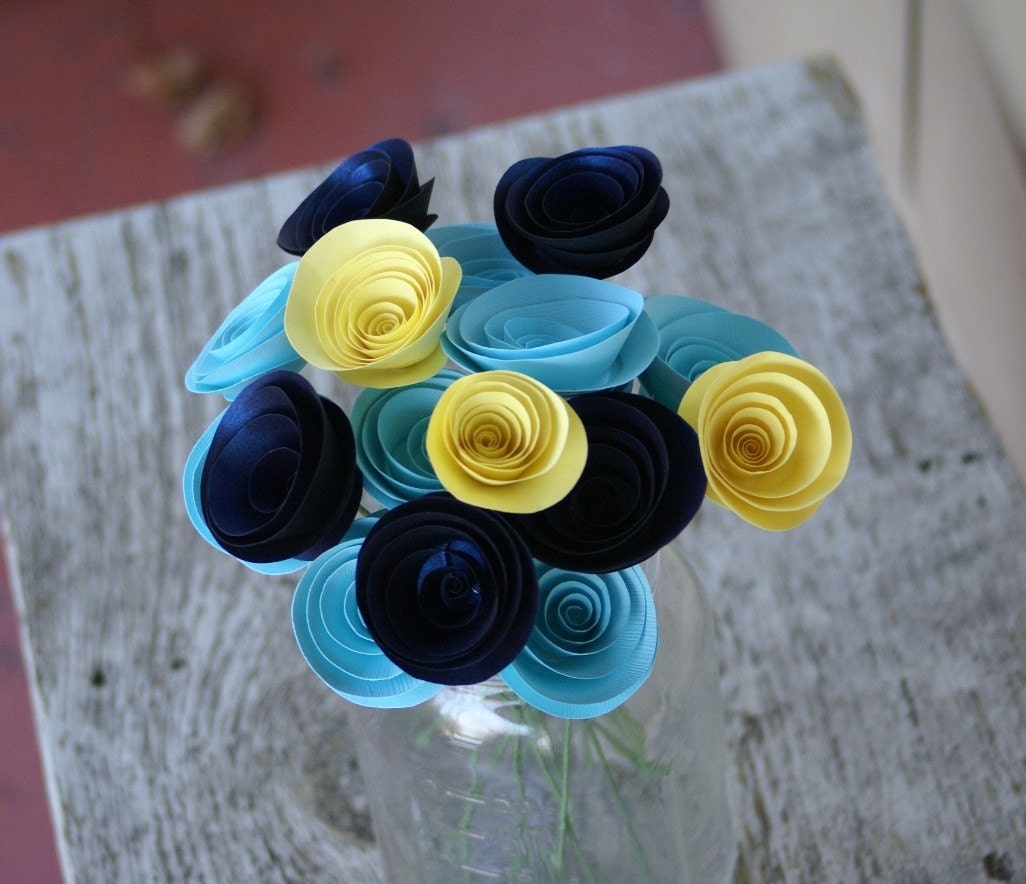 Бумага Цветы Букет в голубой, Aqua, Желтый