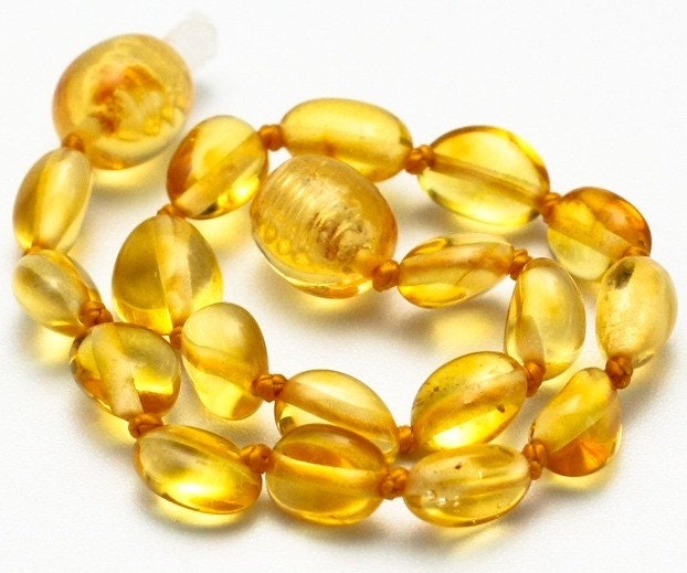 Honey beads Amber teething bracelet for your baby handmade knotted