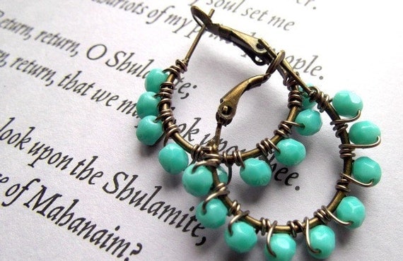 Aqua Beaded Hoops