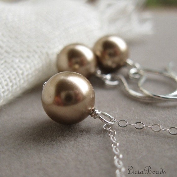 Bride in Pearls - necklace and earring set in bronze, custom colors available