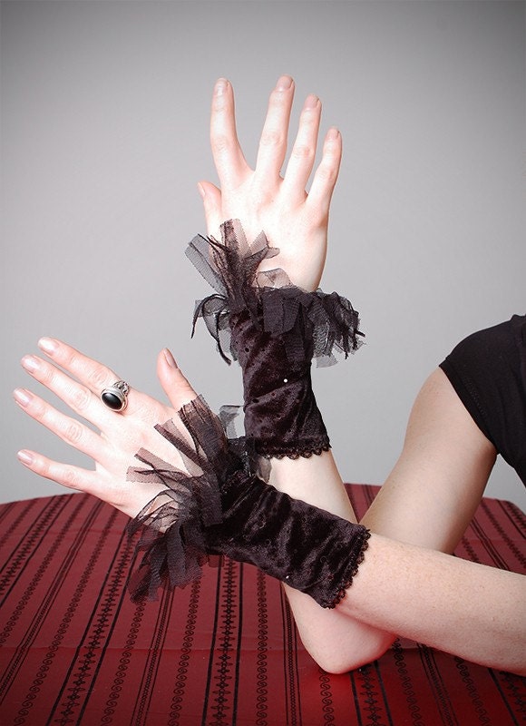 Glamour burlesque tutu Black sequin Velvet Wristlets Cuffs