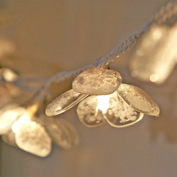 Petal Fairy Lights - glass with white glass dust, large
