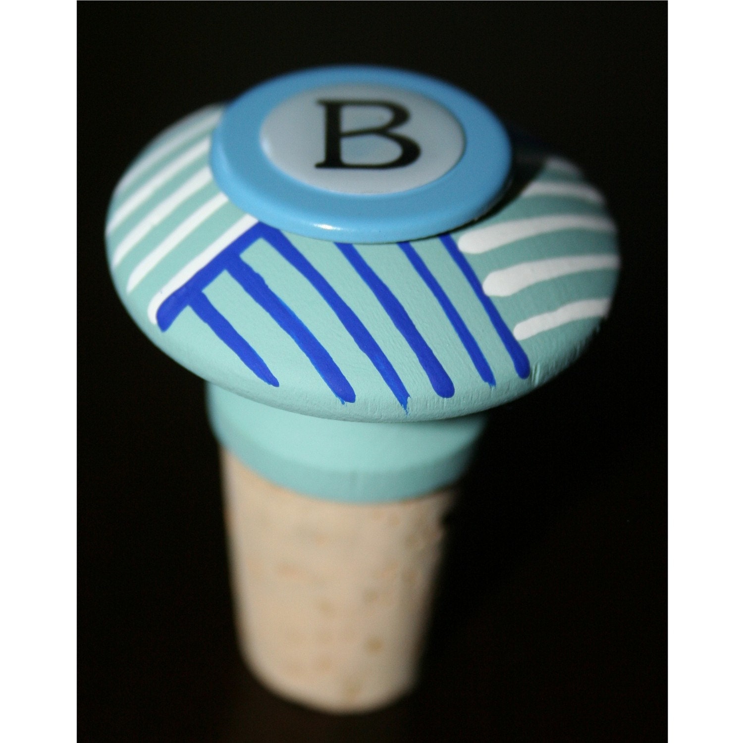 Quilted Striped Blue and White Bottle/Wine Stopper