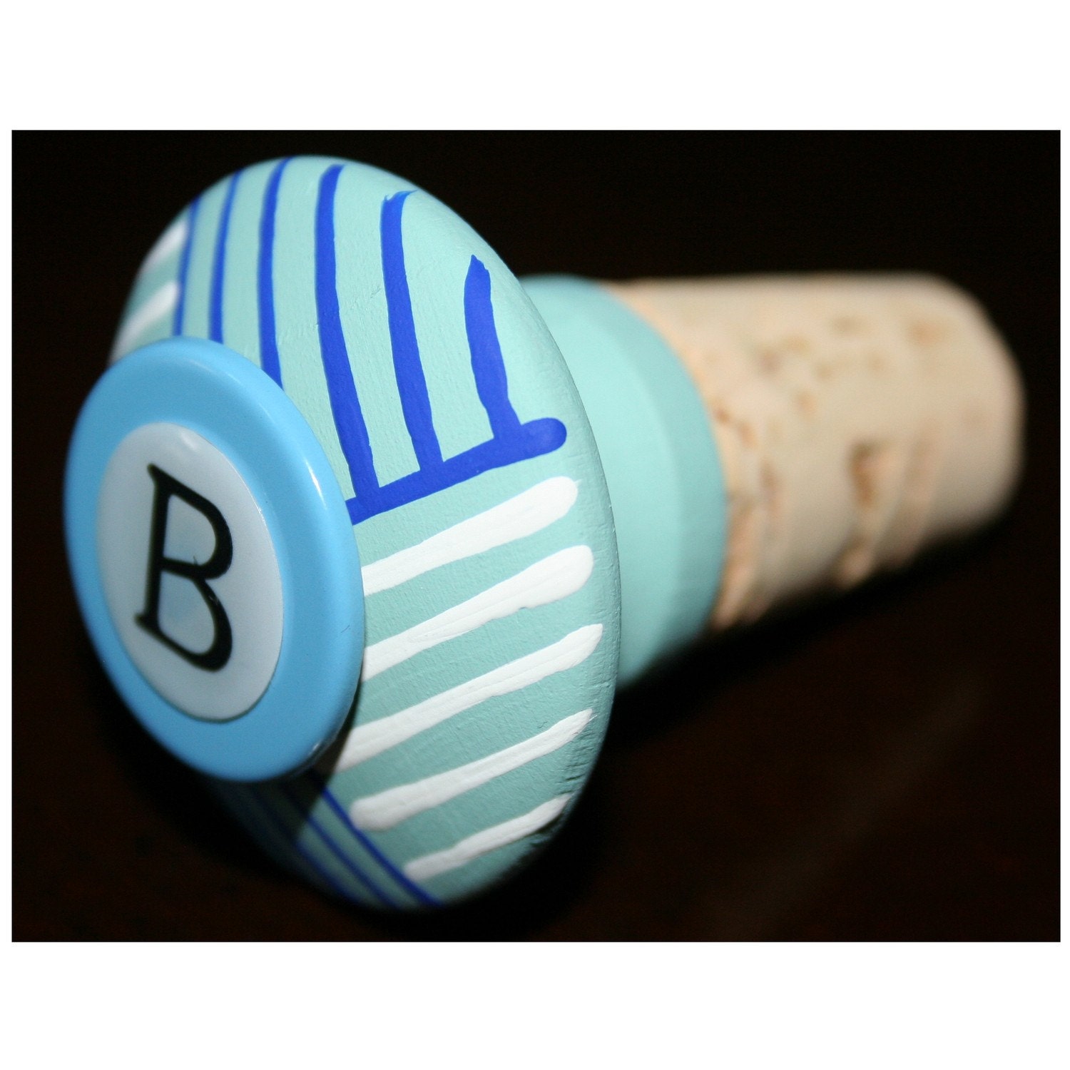 Quilted Striped Blue and White Bottle/Wine Stopper